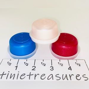 Tupperware smidget set of 3 NEW Pink Pearl Red Sparkle Blue New Tinietreasures